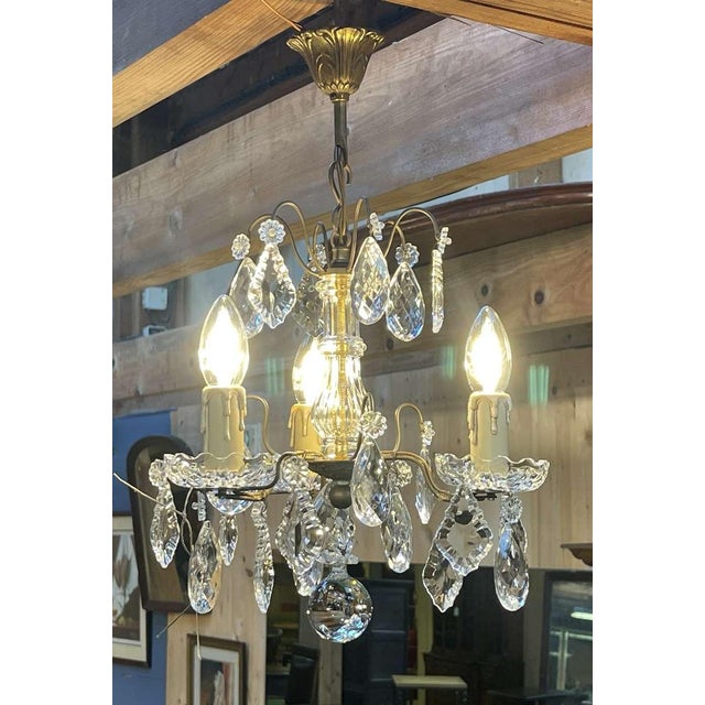 Early 20th Century Three-Light Chandelier in Bronze and Cut Crystal For Sale - Image 3 of 12