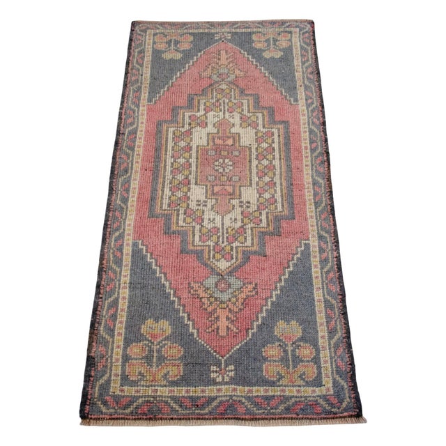 1970s 1970s Hand Knotted Small Turkish Rug Wool Door Mat Entry Decor - 21'' X 45'' For Sale - Image 5 of 12