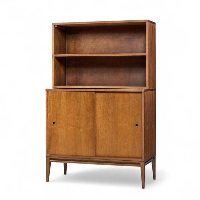 Brown Mid 20th Century Paul McCobb for Planner Group Mid Century Sliding Door Cabinet With Hutch - Pair For Sale - Image 8 of 14