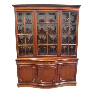 High End Vintage Solid Mahogany Traditional Style 56" China Cabinet W. Bubble Glass For Sale