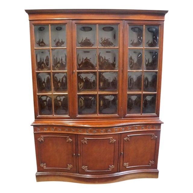 High End Vintage Solid Mahogany Traditional Style 56" China Cabinet W. Bubble Glass For Sale