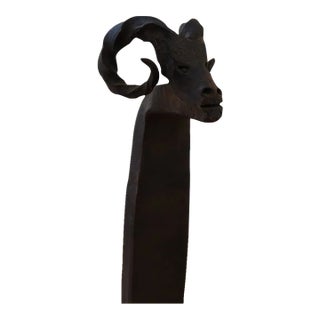 Vintage Hand Wrought Iron Ram's Head Fireplace Set For Sale