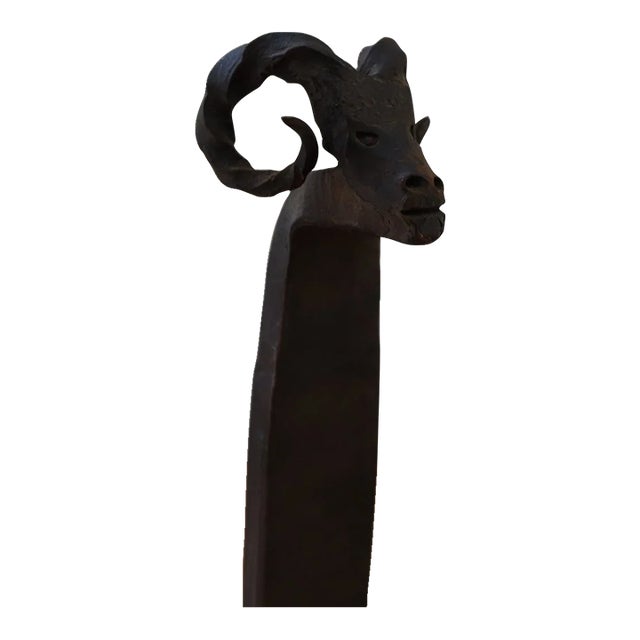 Vintage Hand Wrought Iron Ram's Head Fireplace Set For Sale
