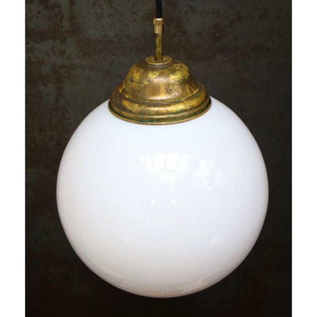Vintage Pendant Lamp in White Opaline Glass and Brass For Sale - Image 4 of 7