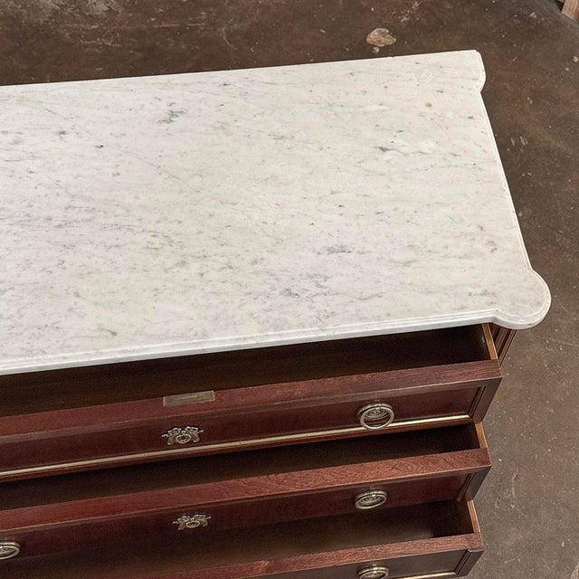 Antique French Louis XVI Mahogany Carrara Marble Top Commode For Sale - Image 12 of 15