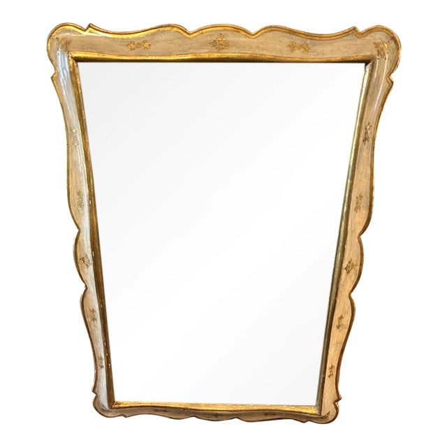 Large Cream Painted & Gilded Vintage Wall Mirror For Sale