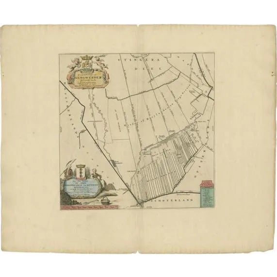 Antique Map of the Aengwirden Township Friesland by Halma, 1718 For Sale