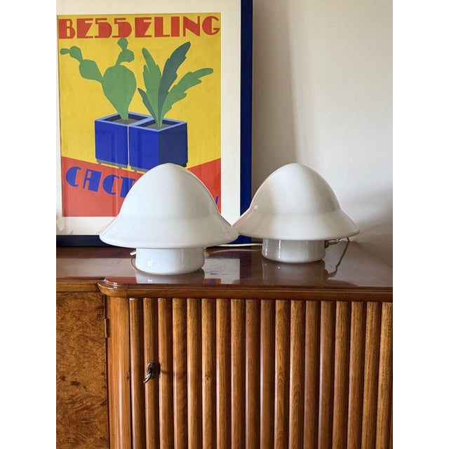 Space Age Opaline Glass Table Lamps, Italy, 1970s, Set of 2 For Sale - Image 3 of 13