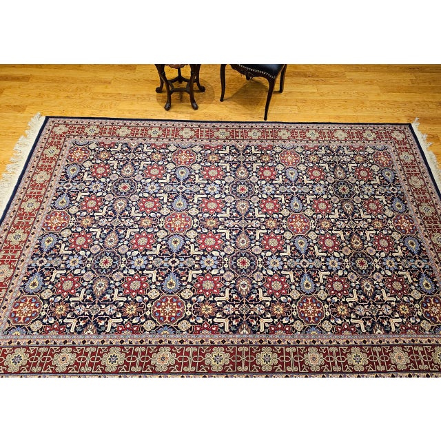 Vintage Persian Tabriz Afshan Rug, Hand-Knotted Wool, Allover Geometric Caucasian Kuba Pattern, Navy & Red, 7x10 For Sale - Image 11 of 18