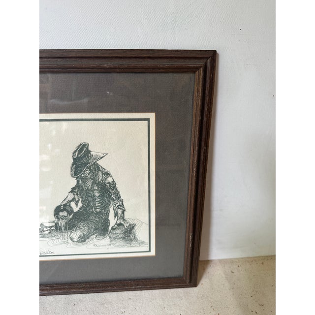 1970s Signed 24/200 Black and White Cowboy Print, Framed For Sale - Image 5 of 11