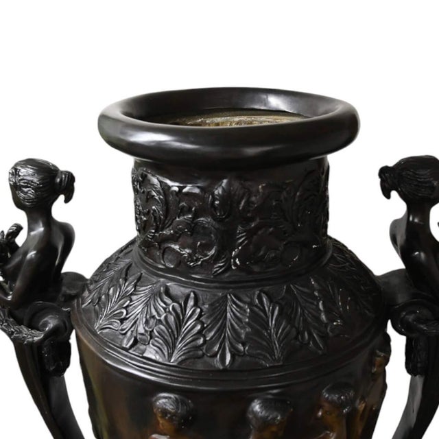 Black Mid 20th Century Tall Black Metal Urn With Pedestal For Sale - Image 8 of 9