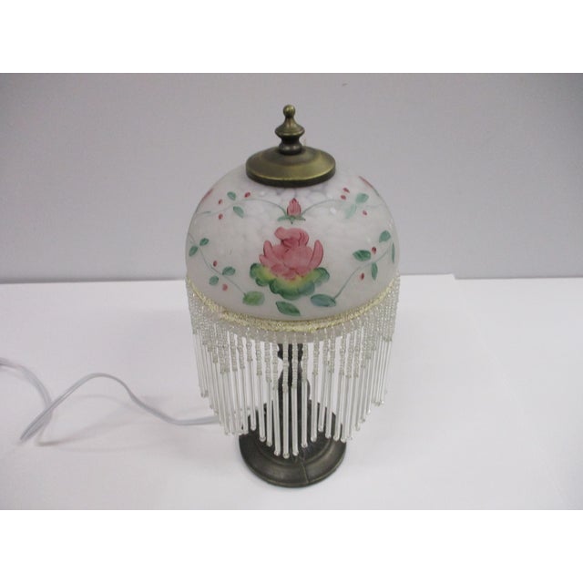 Victorian Beaded and Frosted Glass Victorian Style Boudoir Lamp For Sale - Image 3 of 12