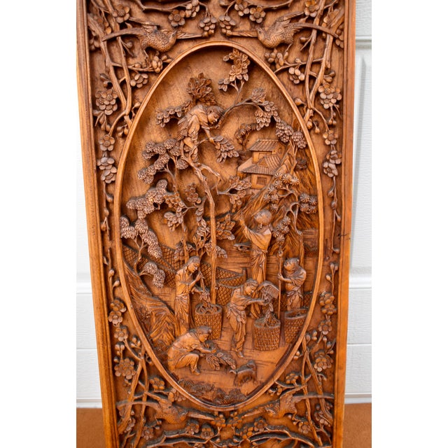 Digital Vintage Wood Wall Plaque Chinese Hand Carved Panel High Relief Figural Asian 3d For Sale - Image 7 of 16