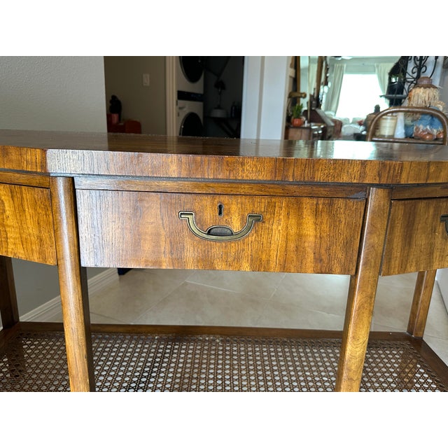 Mid-Century Modern Vintage Drexel 3-Drawer Console Table / Buffet Server With Cane Shelf For Sale - Image 3 of 11