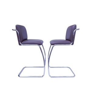 Brueton Modern Leather Barstools - A Pair For Sale