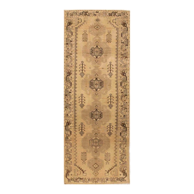 3 X 9 Beige Handmade Hamadan Wool Runner With Tribal Design For Sale