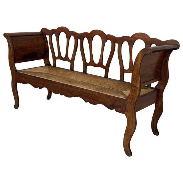 20th Century Walnut Victorian Bench in Wood and Rattan Seat For Sale - Image 9 of 9