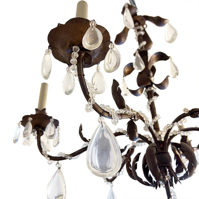 1940s French Crystal and Tole Chandelier, 1940s For Sale - Image 5 of 6