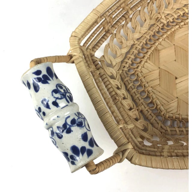 Antique Basket With Delft Ceramic Handles For Sale - Image 9 of 11