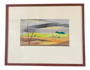 1950s "Mac Le Sueur" Landscape Gouache Painting, Framed