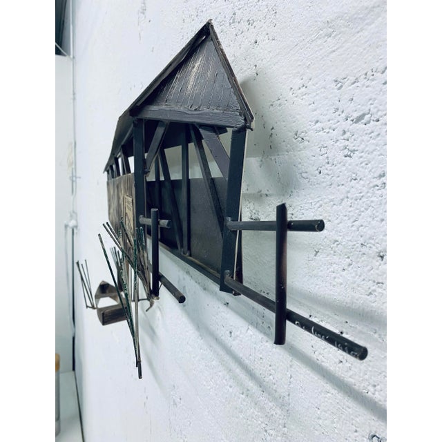 Metal Curtis Jere Artisan House Mid-Century Country Barn Bridge With Row Boat, 1995 For Sale - Image 7 of 11
