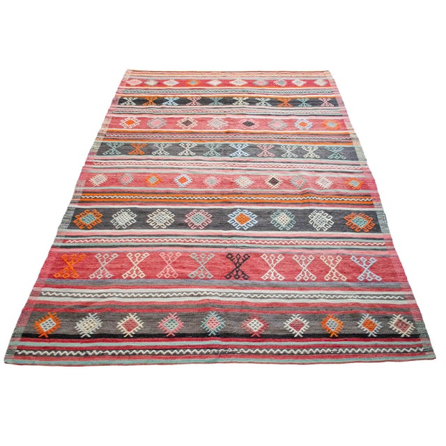 1960s Hand Woven Turkish Kilim Colorful Flat Weave Area Rug For Sale - Image 4 of 13