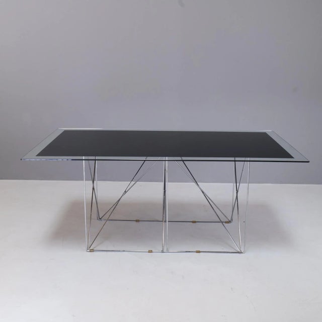Dining Table in Chrome-Plated Steel and Glass from Max Sauze Studio, in Good conditions. Designed 1970 to 1979 This piece...