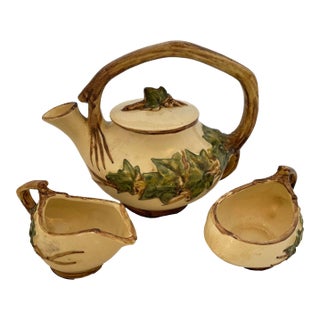 Mid 20th Century McCoy Pottery Leaf Motif Tea Set - Set of 3 For Sale