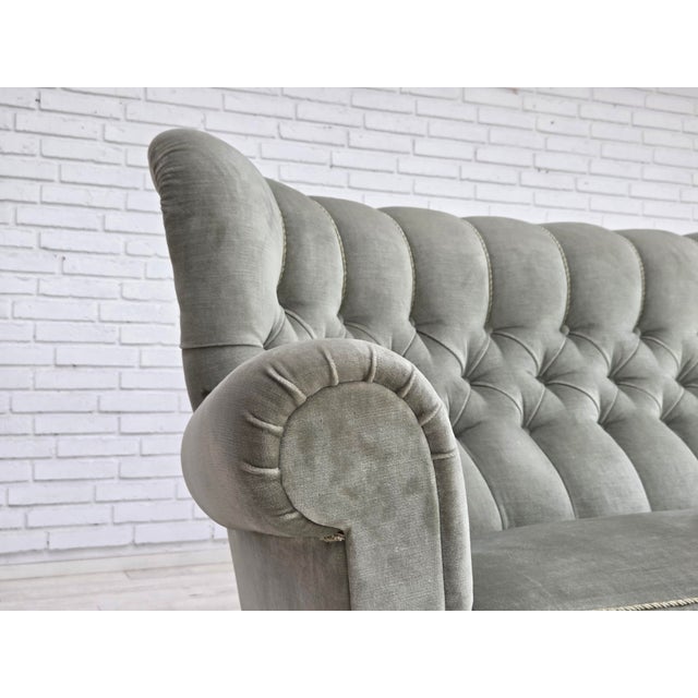 Mid-Century Modern Danish Twi-Seater Sofa in Light Green Furniture Velour, 1960s For Sale - Image 3 of 18