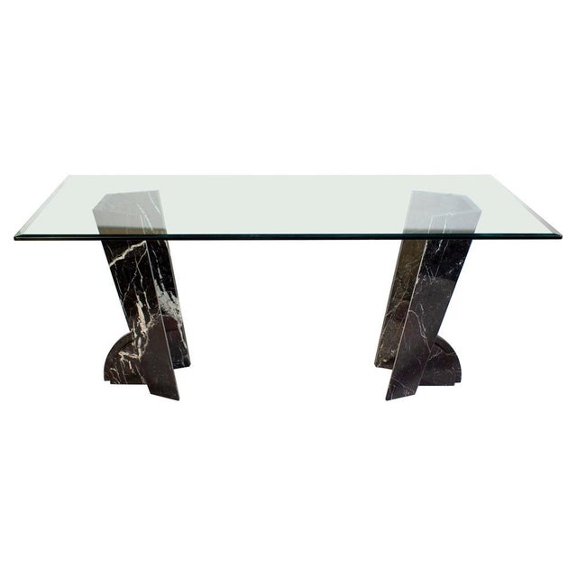 Modern Rectangular Glass Dining Table with Marble Base, 1970s For Sale - Image 15 of 15