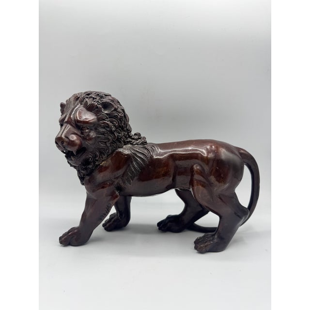 Large Antique Bronze Lion Pair 13” Italian Style Mantel Statues Heavy Matched For Sale - Image 13 of 14