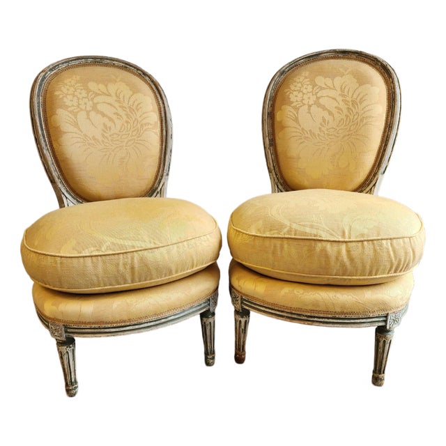 Petit Louis XVI- Antique Style Slipper Chairs - A Pair For Sale