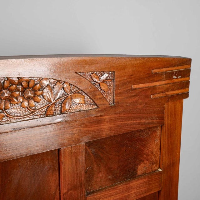 Brown Art Deco Carved Bench with Armrests For Sale - Image 8 of 18