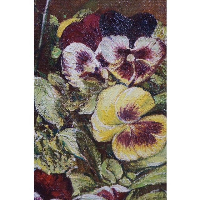 Brown 20th Century Still Life With Pansies Oil Painting After Henri Fantin-Latour 29" For Sale - Image 8 of 10