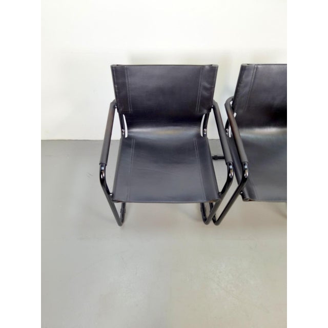 1980s Mid-Century Modern Bauhaus Leather B34 Armchairs by Mart Stam & Marcel Breuer for Fasem, Italy, 1980, Set of 4 For Sale - Image 5 of 11