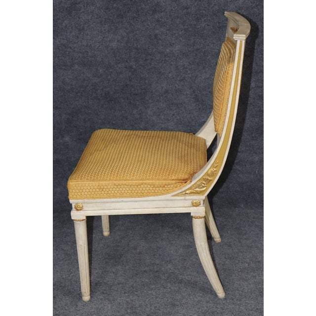 1950's Set 10 Louis XVI French Empire Style Painted Parcel Gilt Dining Chairs For Sale In Philadelphia - Image 6 of 13