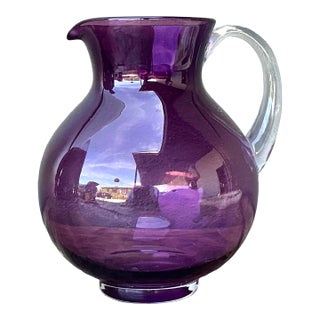 Vintage Boho Blown Glass Pitcher For Sale