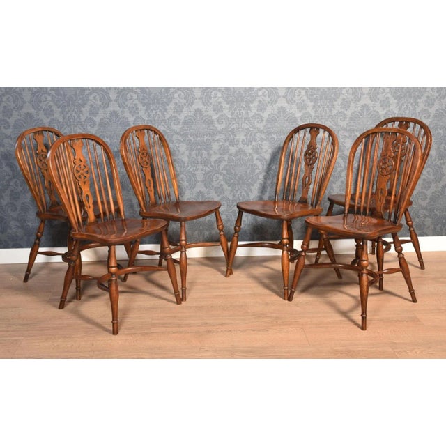 Antique Elm Spindle Back Dining Chairs, 1890s, Set of 6 For Sale - Image 4 of 7