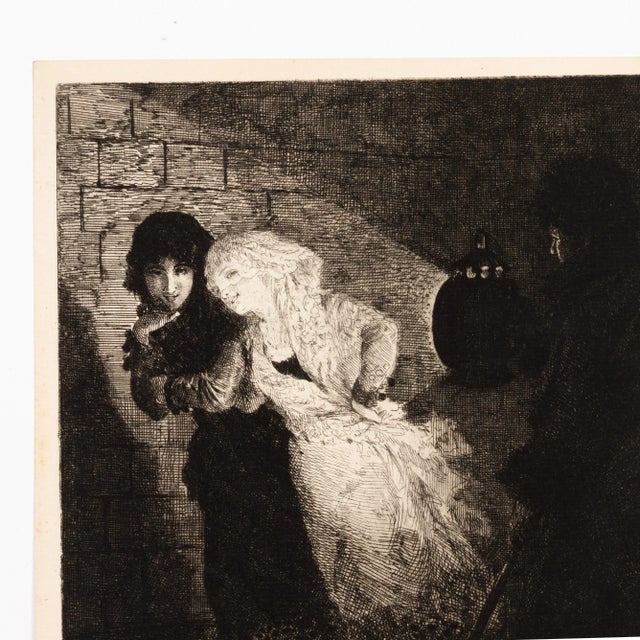 In good condition from a private collector Josep Llovera i Bufill (1846-1896) Engraving "Return from the Masked Ball"