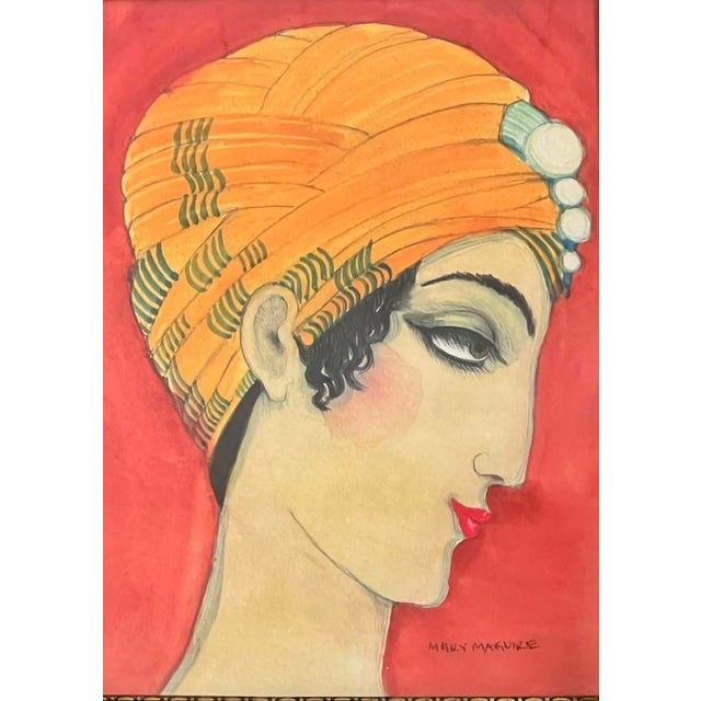 Contemporary Contemporary Mary Maguire Girl in a Turban Giclee With Hand Watercoloring in Vintage Standing Frame For Sale - Image 3 of 4