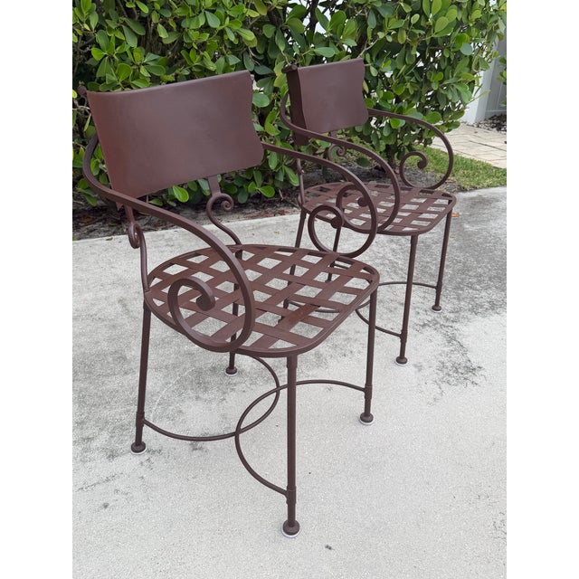 Vintage Scroll Arm Wrought Iron Patio Dining Chairs - Pair For Sale - Image 10 of 12