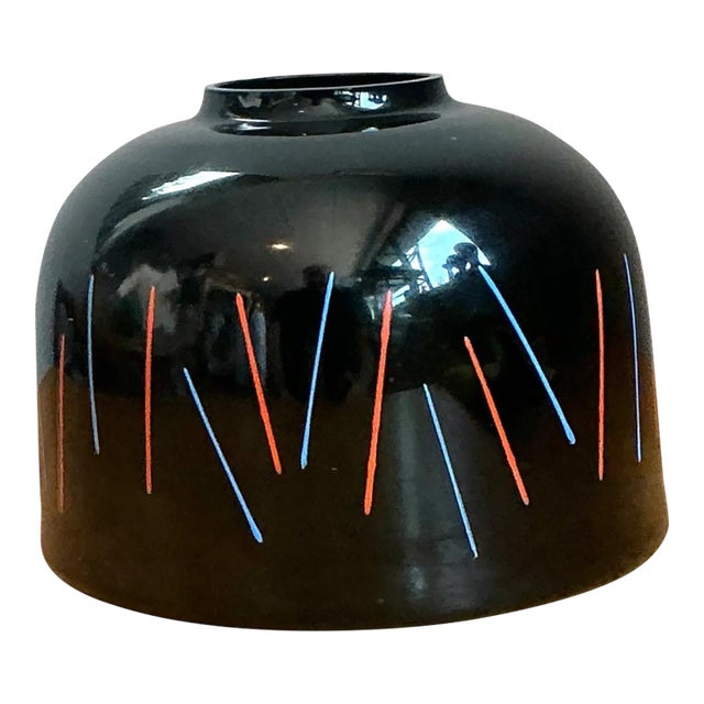Vintage Ikea “Crystalex” Postmodern Black Ceramic Vase For Sale
