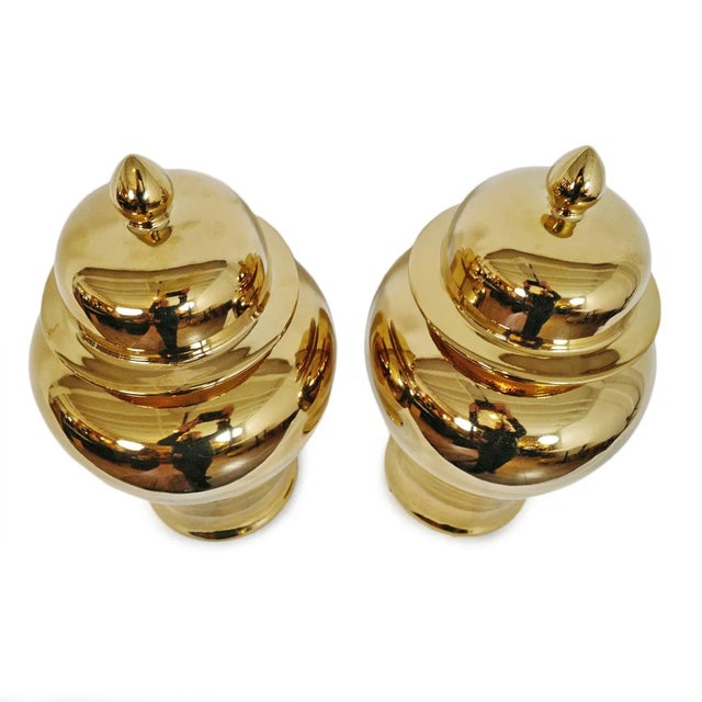 Vintage Asian Metallic Gold Ginger Jar For Sale - Image 4 of 5