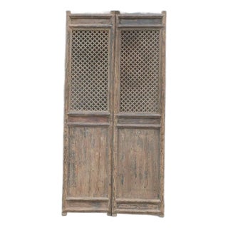 Pair of Antique Chinese Pine Trellis-Top Wall Panels/Doors/Screen For Sale