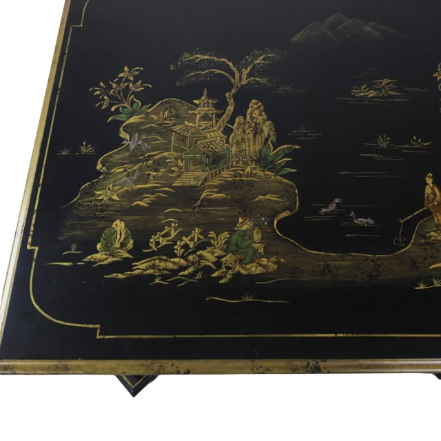 Black Vintage Hand-Painted Chinoiserie ElegantSide Table For Sale - Image 8 of 9