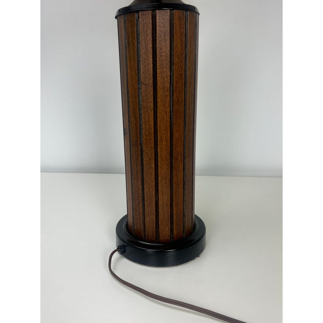 Mid 20th Century Mid-Century Modern Gruvwood Walnut Table Lamp With Cane Shade For Sale - Image 5 of 8