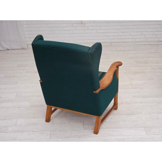 Danish High Back Armchair in Furniture Wool and Oak, 1970s For Sale - Image 6 of 18