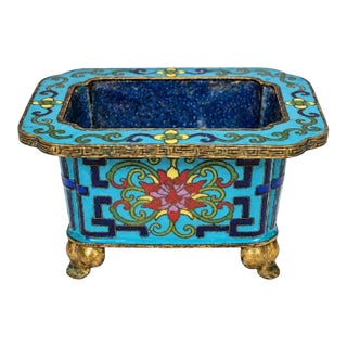 Chinese Antique Cloisonne Censer Brass Incense Burner Turquoise Enamel For Sale