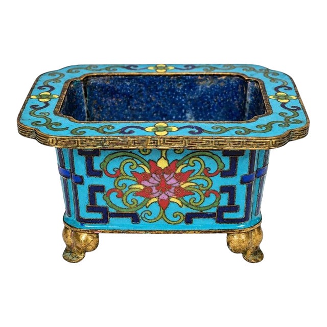 Chinese Antique Cloisonne Censer Brass Incense Burner Turquoise Enamel For Sale
