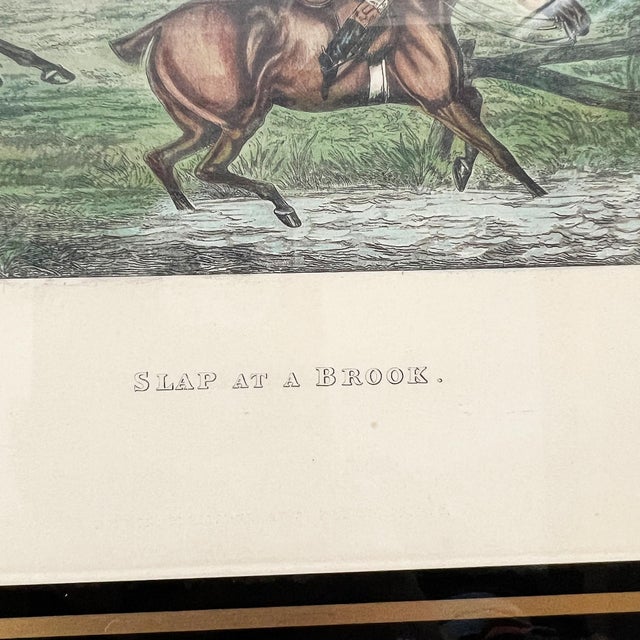 Antique English Framed Fox Horse Back Hunting Print — “Slap at a Brook” 1800s For Sale - Image 9 of 15